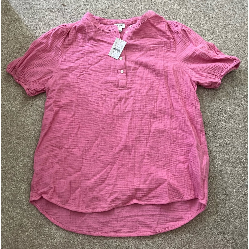 J. Crew Pink Gauze Short Sleeve Blouse